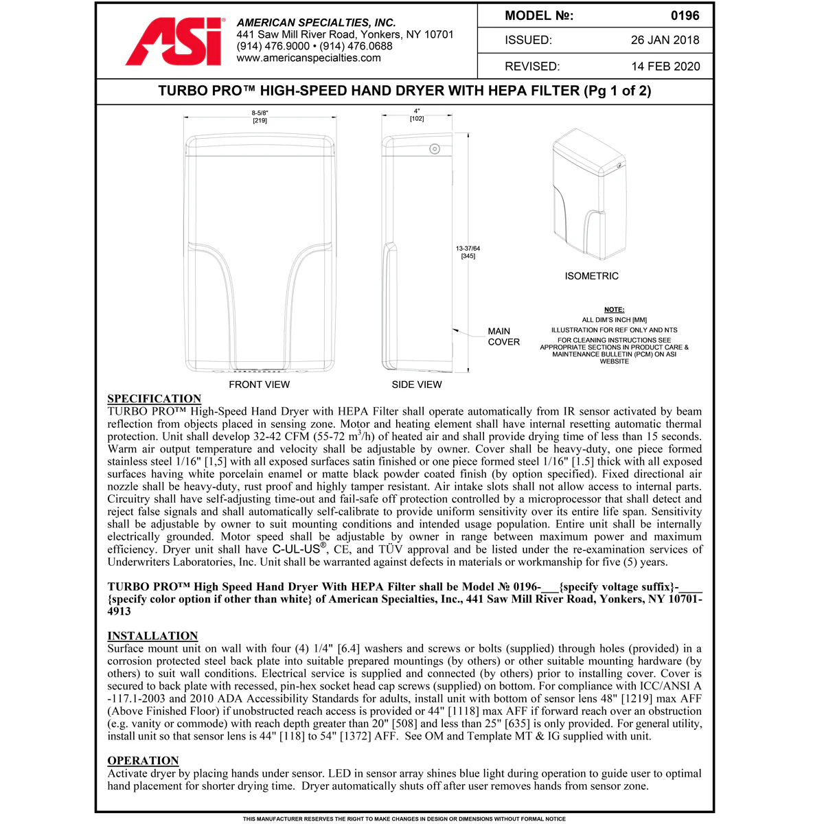ASI 0196-1-93 Automatic Hand Dryer, 110-120 Volt, Surface-Mounted, Steel - Image 5