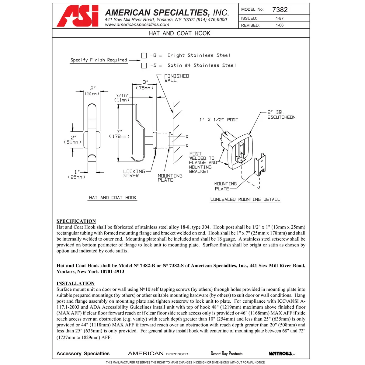 ASI 7382-S Commercial Restroom Hat Robe & Coat Hook, Stainless Steel - Image 3