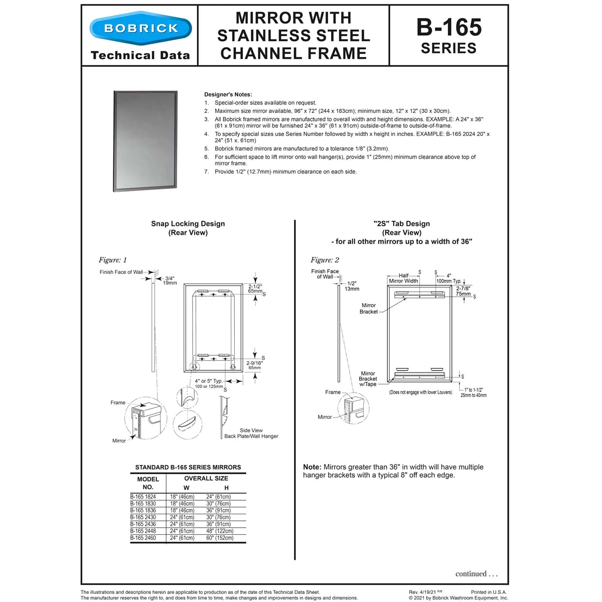 Bobrick B-165 4836 (48 x 36) Commercial Restroom Mirror, Channel Frame, 48"W x 36" H - Image 5