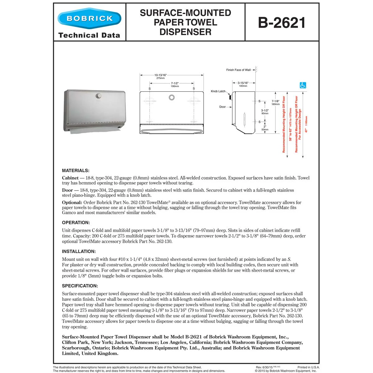 Bobrick B-2621 Commercial Paper Towel Dispenser, Surface-Mounted, Stainless Steel - Image 6