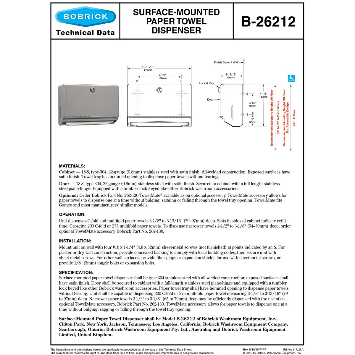 Bobrick B-26212 Commercial Paper Towel Dispenser, Surface-Mounted, Stainless Steel - Image 4
