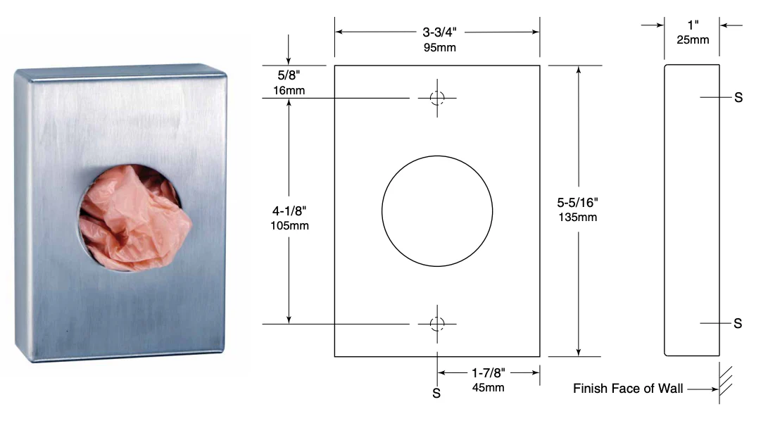 Bobrick B-3541 Commercial Restroom Sanitary Napkin/Tampon Disposal, Surface-Mounted, Stainless Steel - Image 3