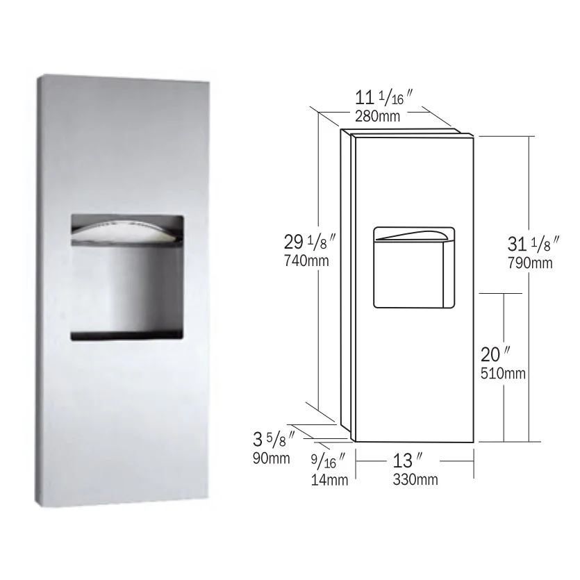 Bobrick B-36903 Combination Commercial Paper Towel Dispenser/Waste Receptacle, Recessed-Mounted, Stainless Steel - Image 3