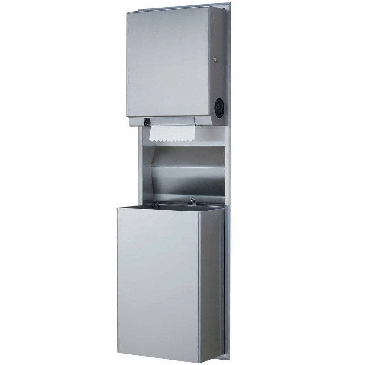 Bobrick B-3961 Combination Commercial Paper Towel Dispenser/Waste Receptacle, Recessed-Mounted, Stainless Steel - Image 7