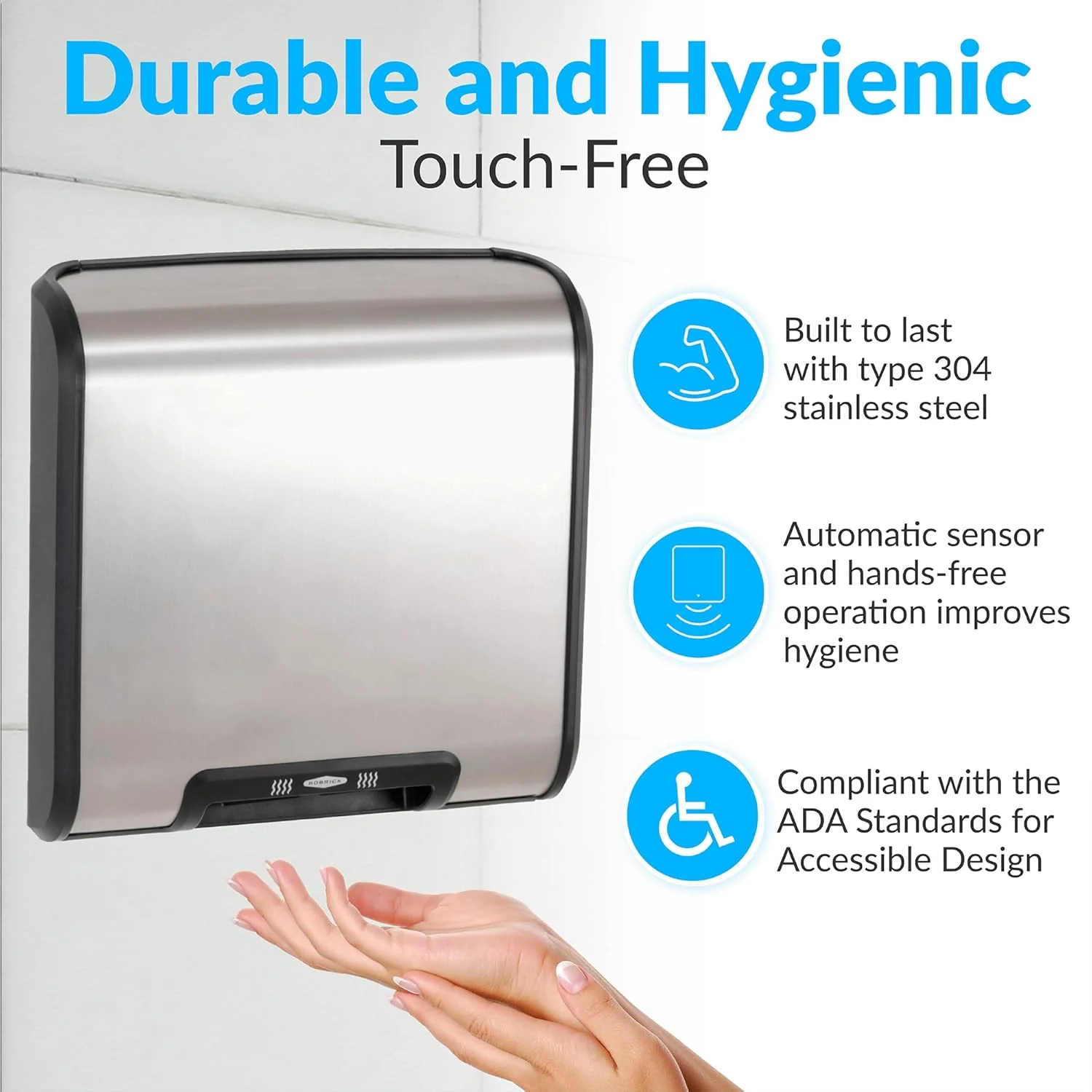 Bobrick B-7128 Automatic Hand Dryer, 115 Volt, Surface-Mounted, Stainless Steel - Image 13