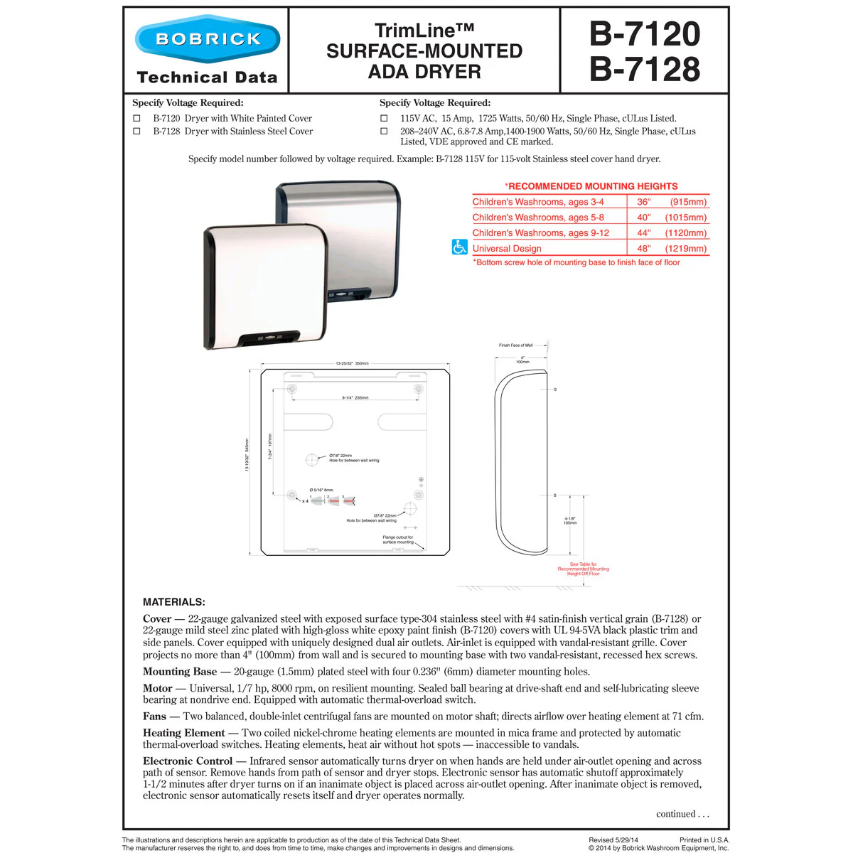 Bobrick B-7128 Automatic Hand Dryer, 115 Volt, Surface-Mounted, Stainless Steel - Image 5