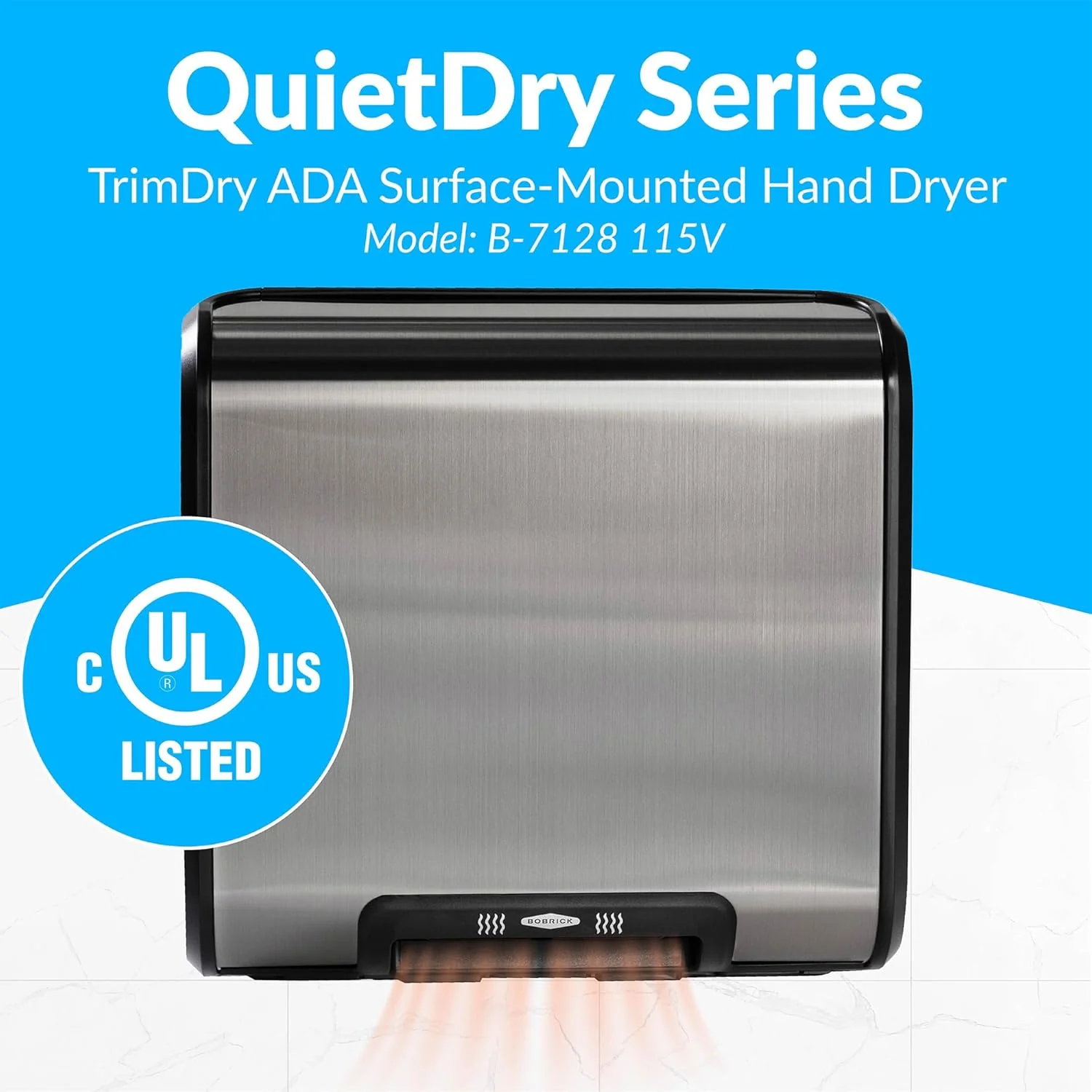 Bobrick B-7128 Automatic Hand Dryer, 115 Volt, Surface-Mounted, Stainless Steel - Image 8