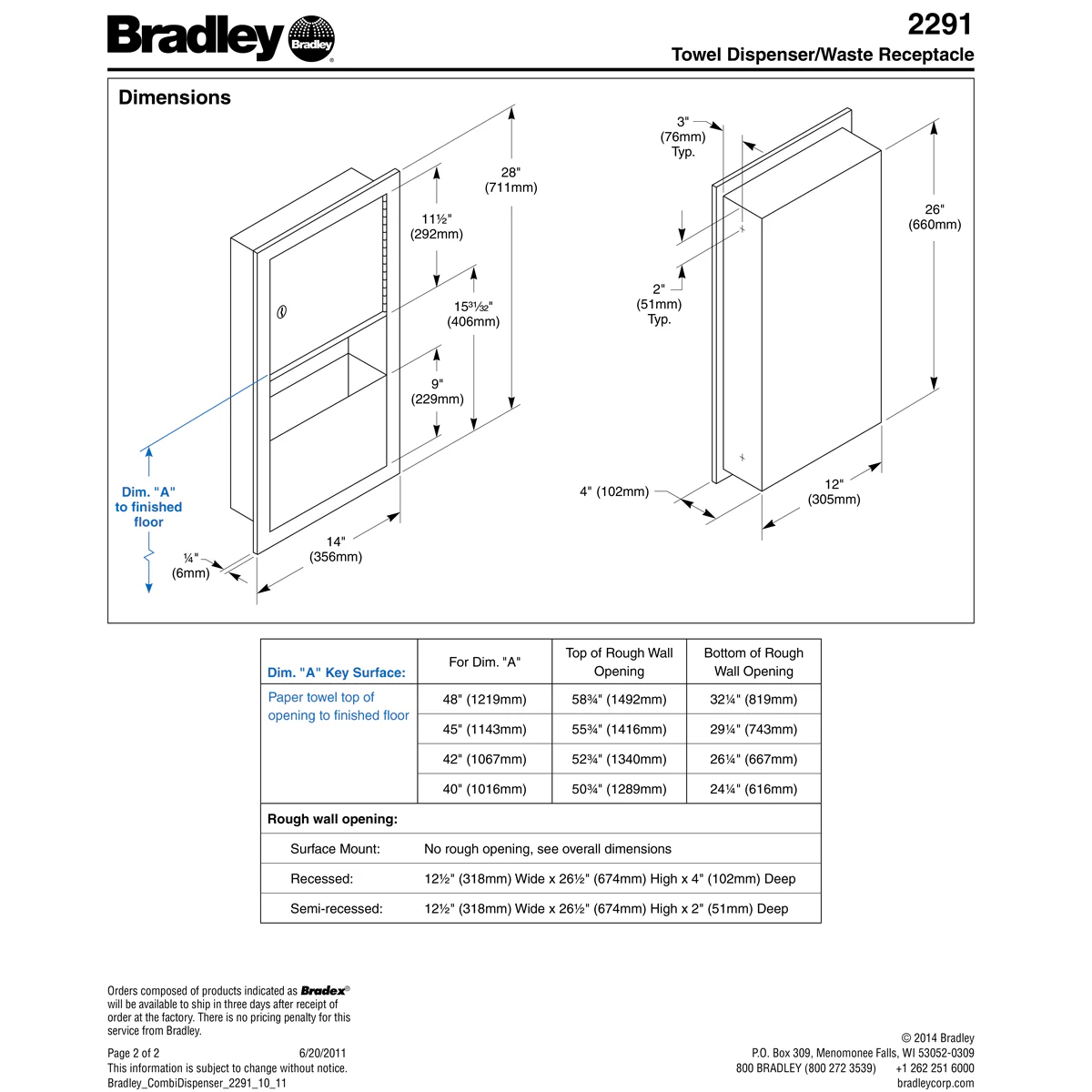 Bradley 2291-11 Combination Towel Dispenser/Waste Receptacle, Surface-Mounted, Stainless Steel - Image 4