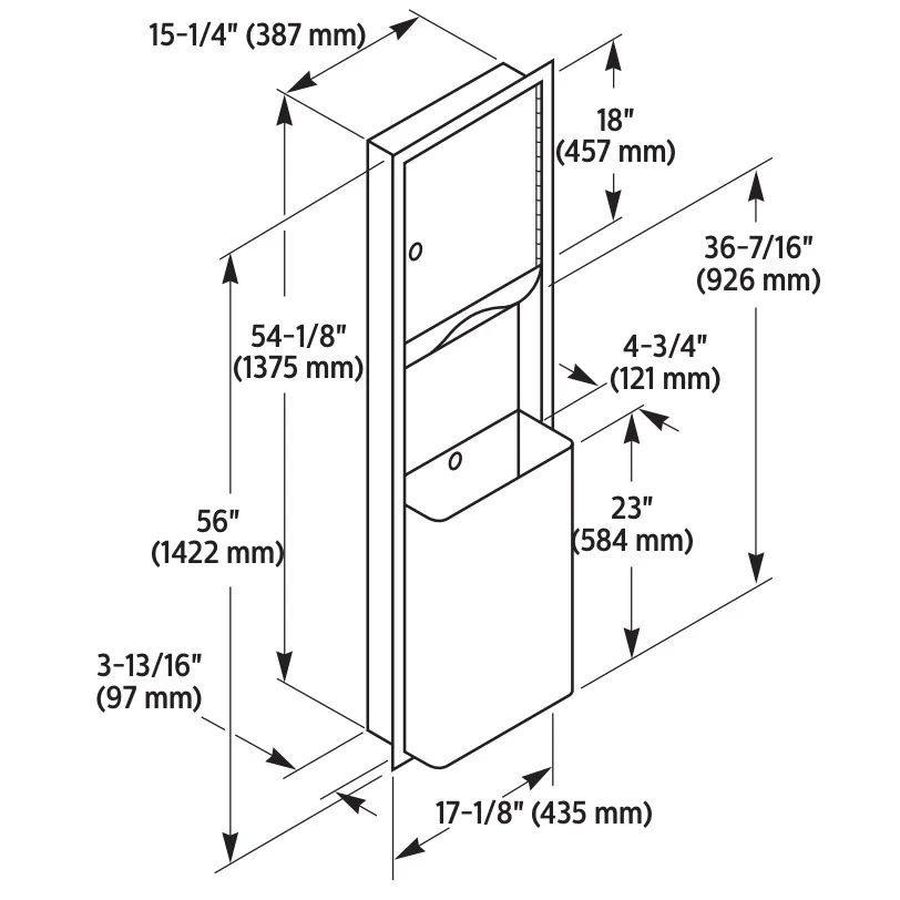 Bradley 234-00 Combination Towel Dispenser/Waste Receptacle, Recessed-Mounted, Stainless Steel - Image 7