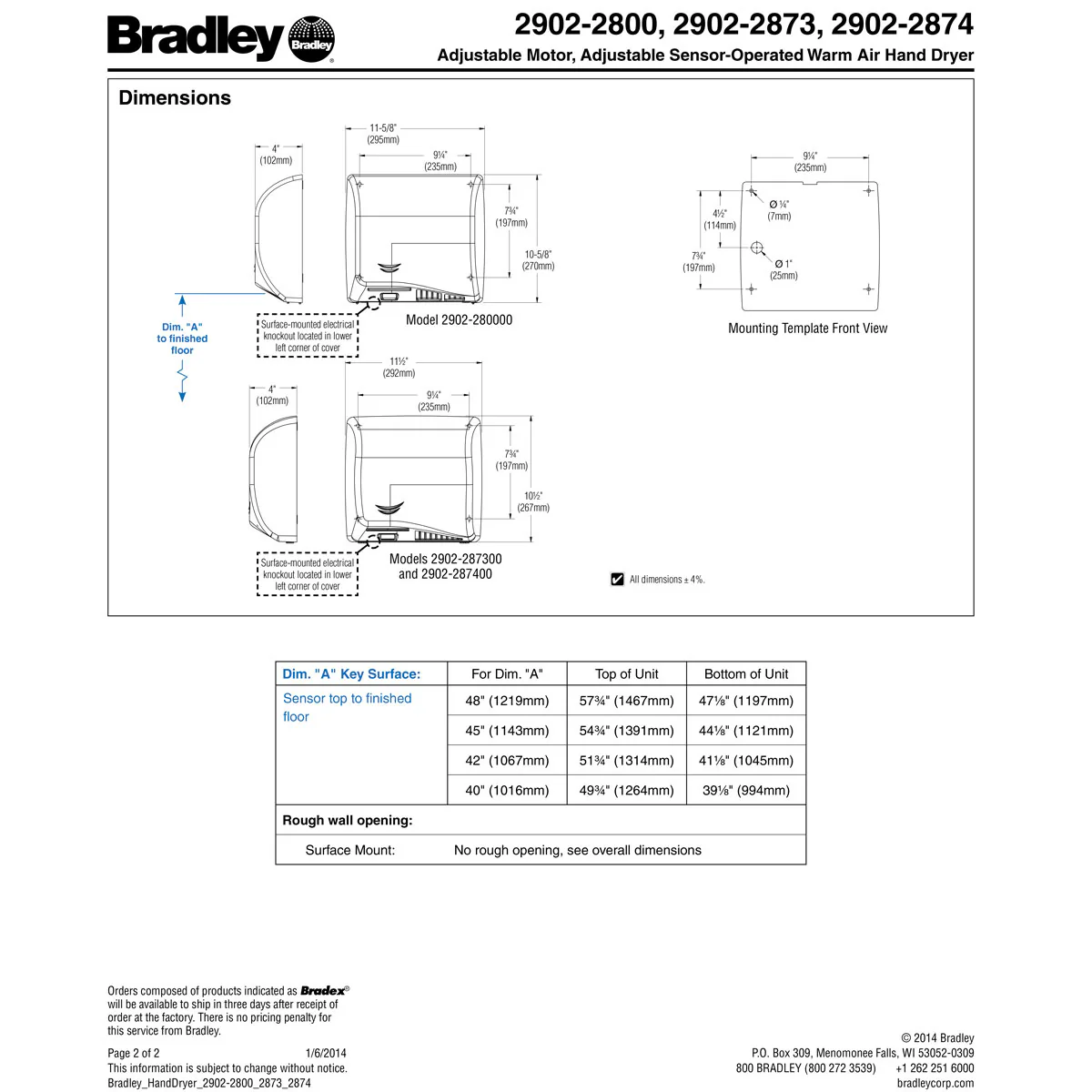 Bradley 2902-2874 Automatic High Efficiency Hand Dryer, 110-120/208/220-240 Volt, Surface-Mounted, Stainless Steel - Image 5