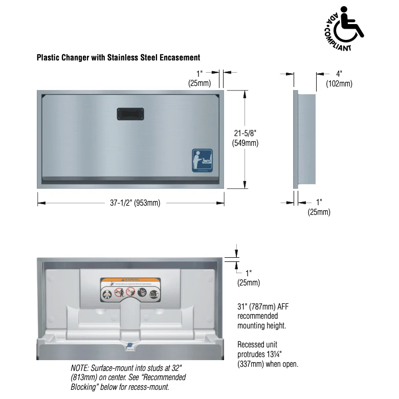 Bradley 962-11 Baby Changing Station, Surface-Mounted, Stainless Steel - Image 7